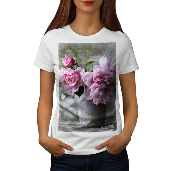 Pink Flowers In Vase Womens T-Shirt
