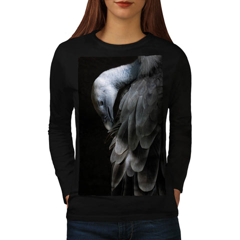Dark Grey Flamingo Womens Long Sleeve T-Shirt