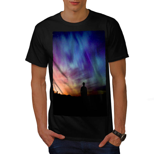 Man In Glowing Sky Mens T-Shirt
