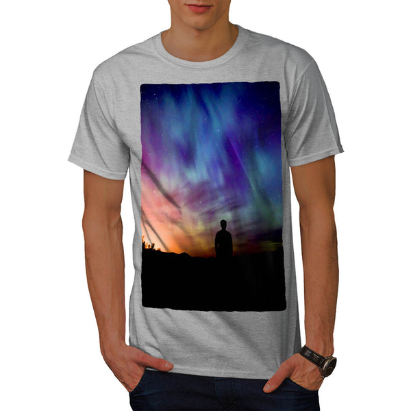 Man In Glowing Sky Mens T-Shirt