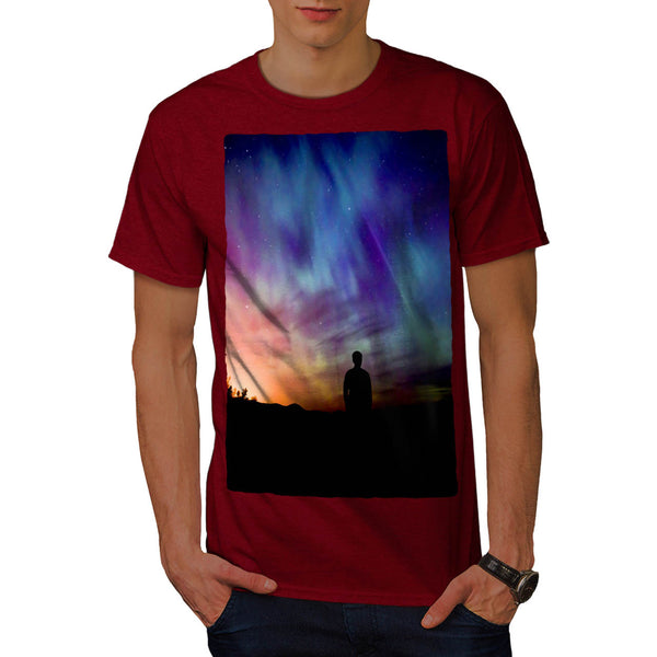 Man In Glowing Sky Mens T-Shirt
