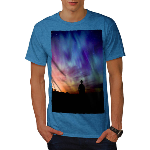 Man In Glowing Sky Mens T-Shirt