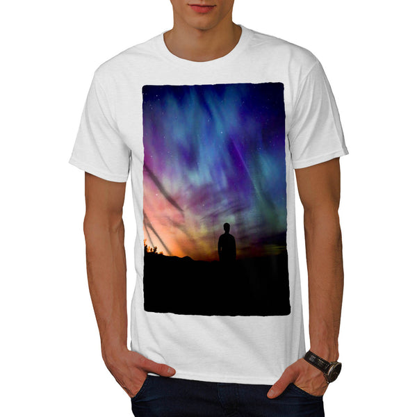Man In Glowing Sky Mens T-Shirt