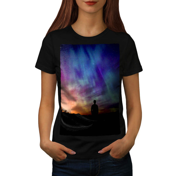 Man In Glowing Sky Womens T-Shirt