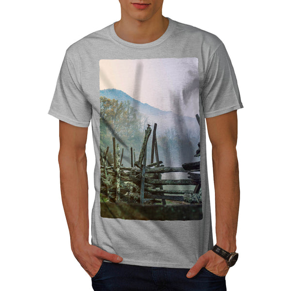 Mist Autumn Old Fence Mens T-Shirt
