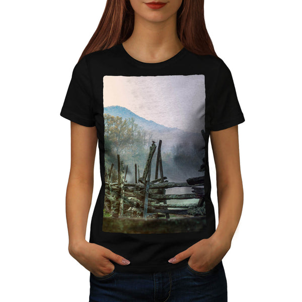 Mist Autumn Old Fence Womens T-Shirt
