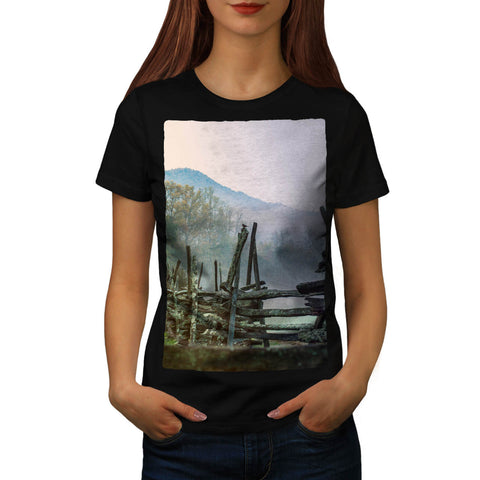 Mist Autumn Old Fence Womens T-Shirt