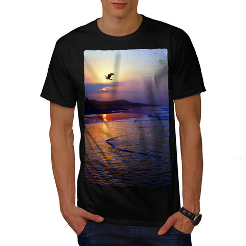 Bird Near Ocean Coast Mens T-Shirt