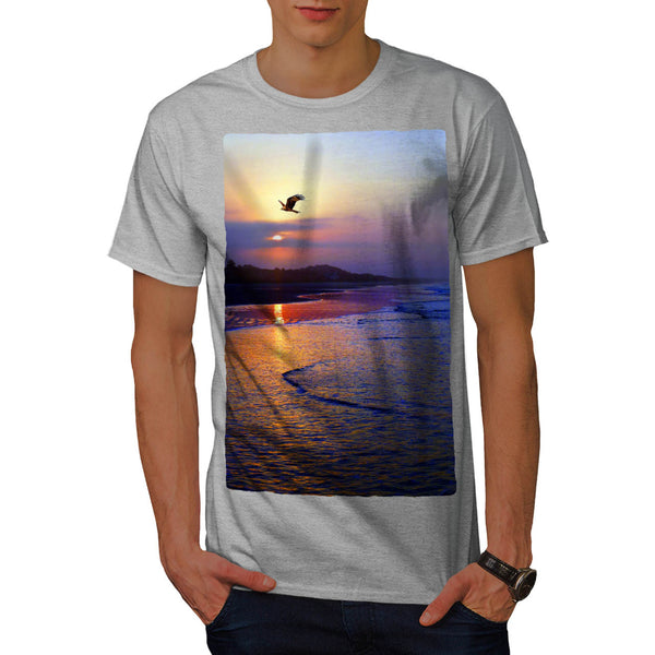 Bird Near Ocean Coast Mens T-Shirt