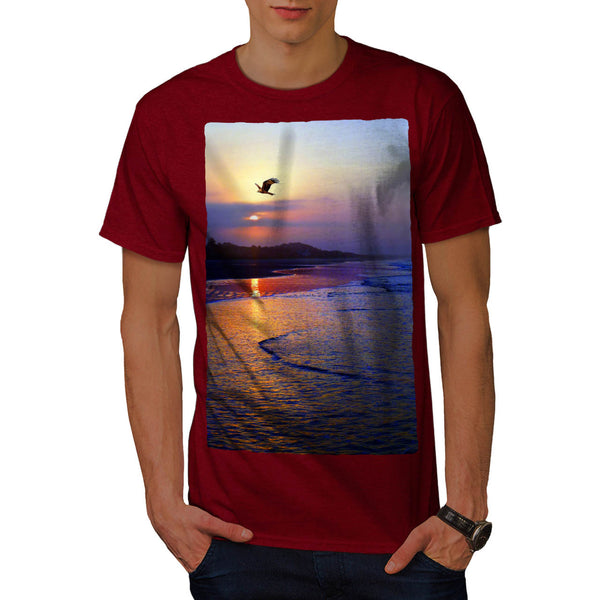 Bird Near Ocean Coast Mens T-Shirt