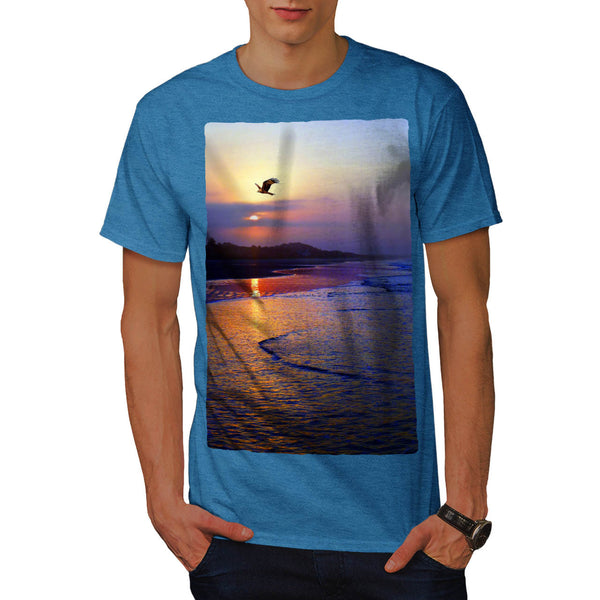 Bird Near Ocean Coast Mens T-Shirt