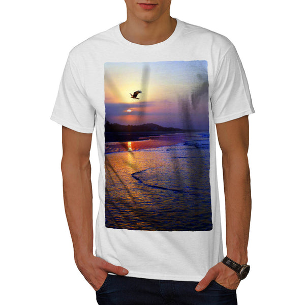Bird Near Ocean Coast Mens T-Shirt