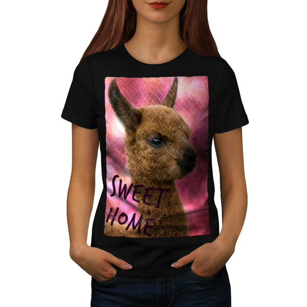 Furry Llama Face Eyes Womens T-Shirt