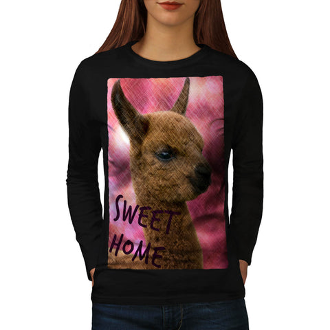 Furry Llama Face Eyes Womens Long Sleeve T-Shirt