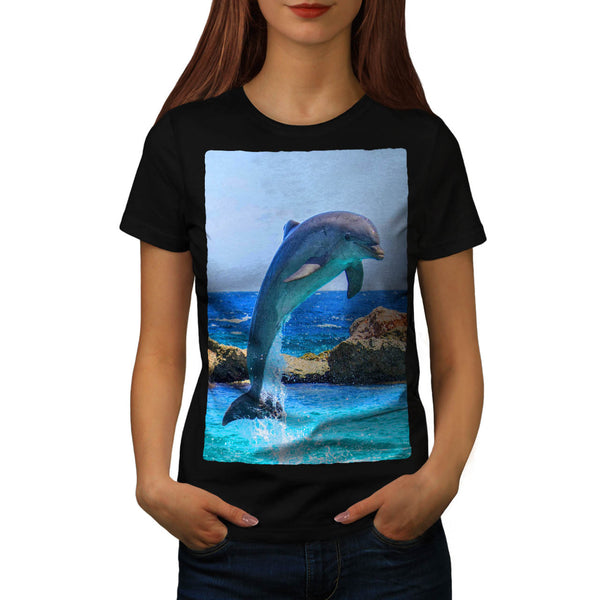 Funny Jumping Dolphin Womens T-Shirt