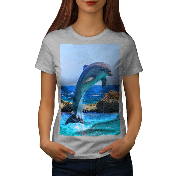 Funny Jumping Dolphin Womens T-Shirt