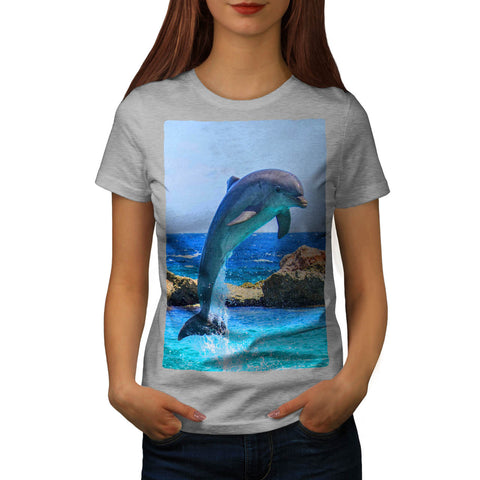 Funny Jumping Dolphin Womens T-Shirt