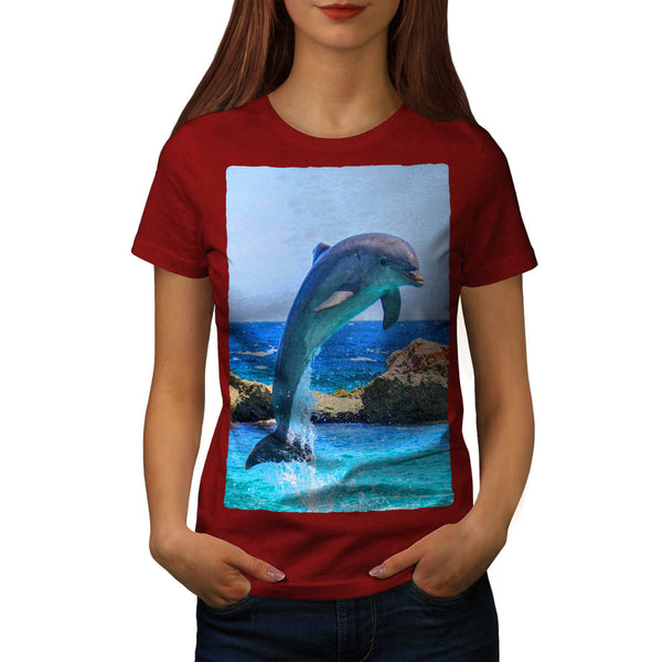 Funny Jumping Dolphin Womens T-Shirt