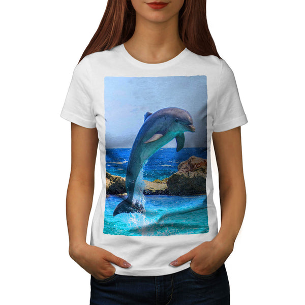 Funny Jumping Dolphin Womens T-Shirt