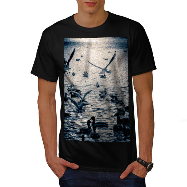 Bird Over The Water Mens T-Shirt