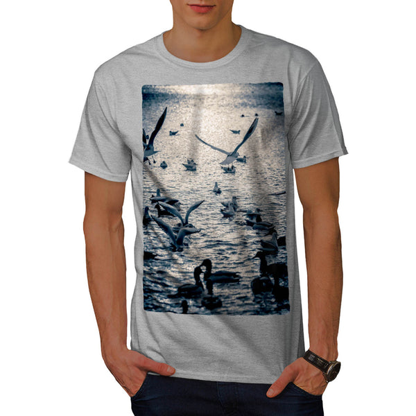 Bird Over The Water Mens T-Shirt