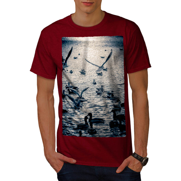 Bird Over The Water Mens T-Shirt
