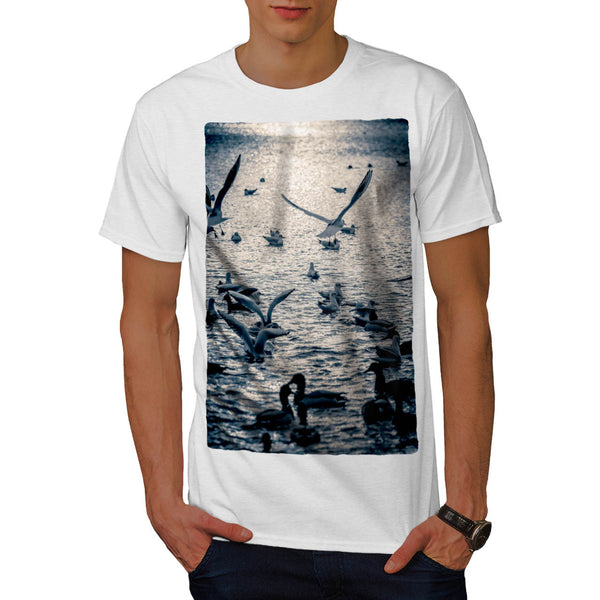 Bird Over The Water Mens T-Shirt