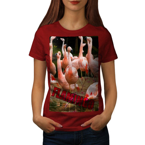 Pink Flamingo Walk Womens T-Shirt