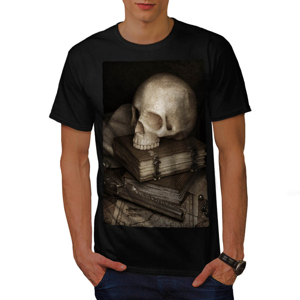 Library Skull Vintage Mens T-Shirt