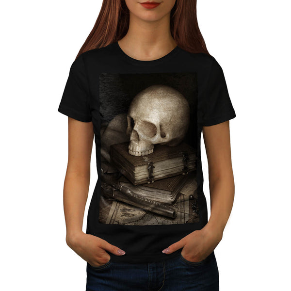 Library Skull Vintage Womens T-Shirt