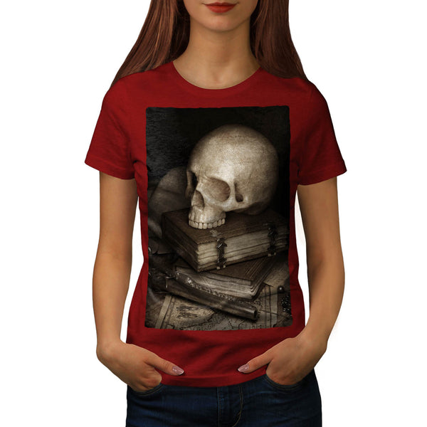 Library Skull Vintage Womens T-Shirt