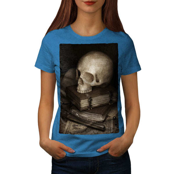 Library Skull Vintage Womens T-Shirt