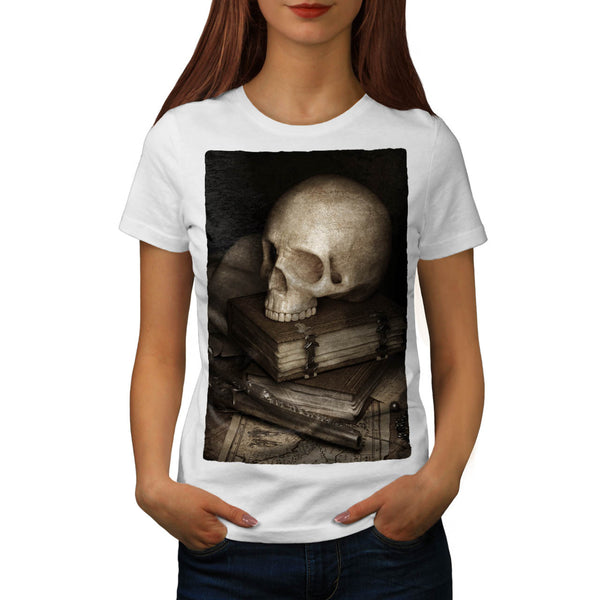 Library Skull Vintage Womens T-Shirt
