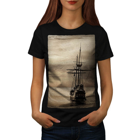 Old Sailboat Panorama Womens T-Shirt
