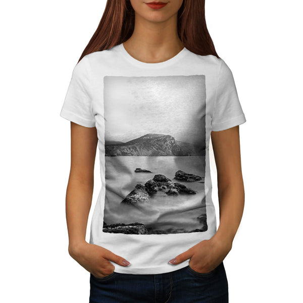 Foggy Sea Shore Womens T-Shirt