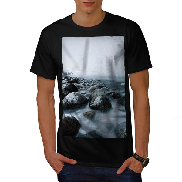 Foggy Sea Shore Mens T-Shirt