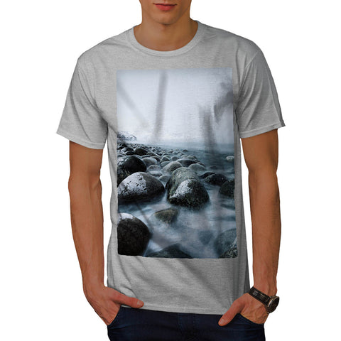 Foggy Sea Shore Mens T-Shirt