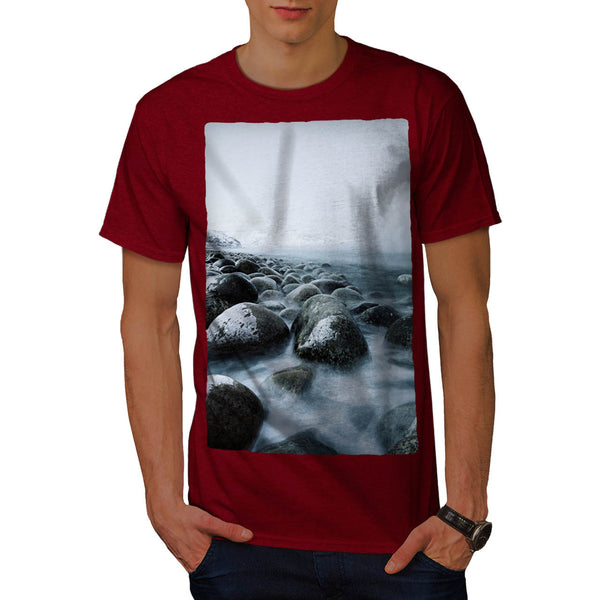 Foggy Sea Shore Mens T-Shirt