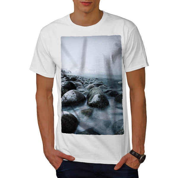 Foggy Sea Shore Mens T-Shirt