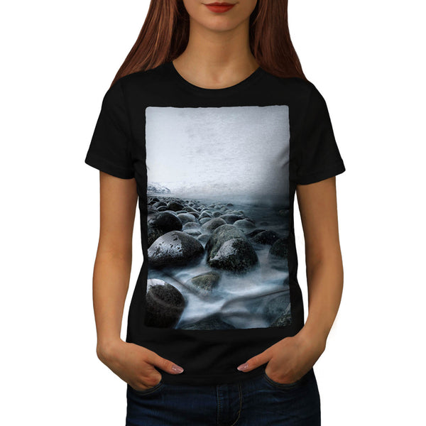 Foggy Sea Shore Womens T-Shirt