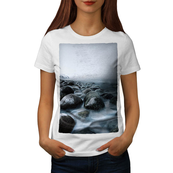 Foggy Sea Shore Womens T-Shirt
