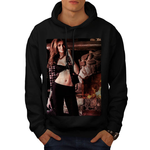 Lady Near Fireplace Mens Hoodie