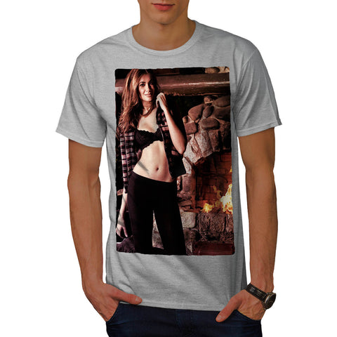 Lady Near Fireplace Mens T-Shirt