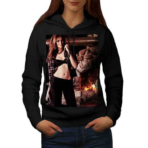 Lady Near Fireplace Womens Hoodie