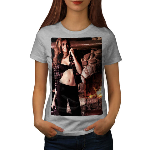 Lady Near Fireplace Womens T-Shirt