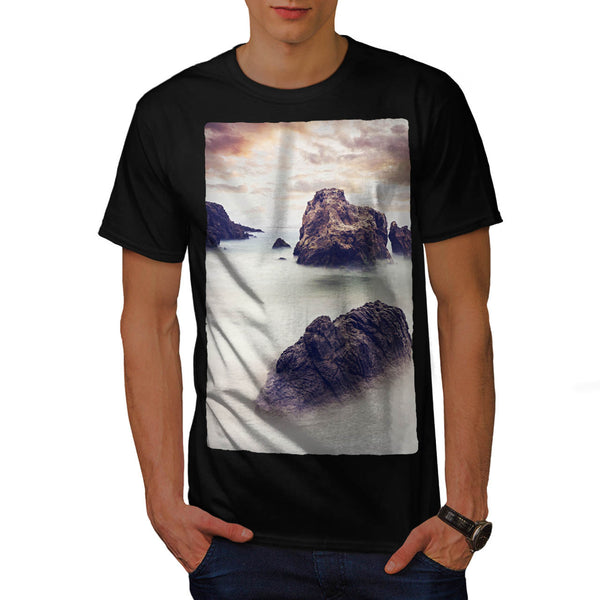 Foggy Sea Shore Mens T-Shirt