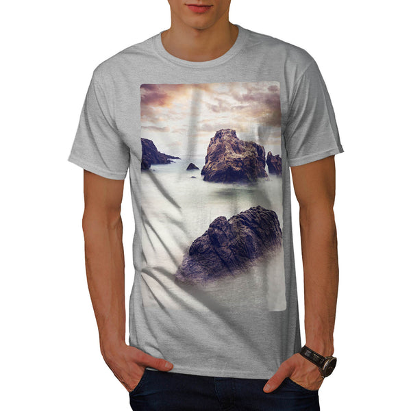 Foggy Sea Shore Mens T-Shirt