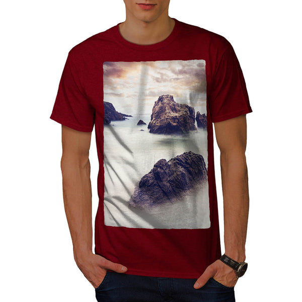 Foggy Sea Shore Mens T-Shirt