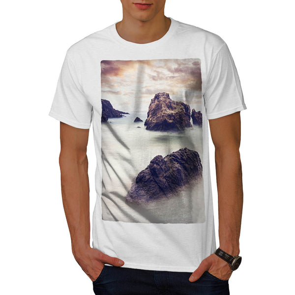 Foggy Sea Shore Mens T-Shirt