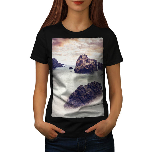 Foggy Sea Shore Womens T-Shirt
